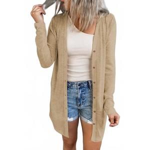NEW THREADED PEAR madison open-front button cardigan in taupe